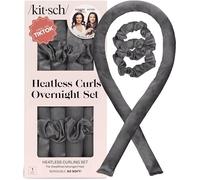 Kitsch Satin Heatless Curler Set - Charcoal | Heatless Curls Overnight w/34 " Hair Waver & 2 Satin Scrunchies, Comfortable Hair Curlers to Sleep in for Frizz-Free Hair