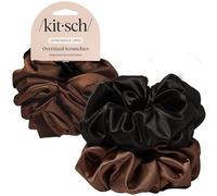 Kitsch Satin Oversized Scrunchies for Women 2pcs - Black & Chocolate | Large Hair Scrunchies for Women, Eco - Friendly Hair Ties & Ponytail Holders, Ideal Gifts for Women