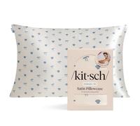 Kitsch Satin Pillowcase - Size 19x26, Pearlized Cream & Coastal Blue Print | Softer Than Silk Pillow Cases, Smooth Cooling Satin Pillow Case Perfect for Toddlers, Wrinkle-Free, and Machine Washable