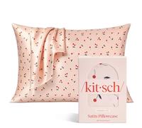 Kitsch Satin Pillowcase, Softer Than Silk Pillow Cases Queen, Cooling Pillow Covers, Satin Pillowcase w/Zipper for Hair, Skin & Quality Sleep, Wrinkle-Free & Smooth, Queen Size 19"x26", Cherry Print