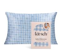 Kitsch Satin Pillowcase with Zipper for Hair & Skin - Softer Than Silk Pillow Cases, Smooth Cooling Satin Pillow Case, Machine Washable - Pillow Cases Standard Size (19x26) - Gingham Blue