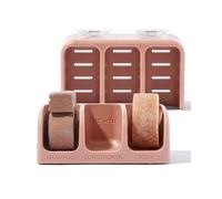 Kitsch Self-Draining Soap Dish for Shower - Recycled Plastic Holder for Shampoo, Conditioner & Body Wash Bars | Chic Shower Soap Holder for 3 Bars with Removable Suction Cups