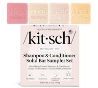 Kitsch Shampoo and Conditioner Set - 4pc Sampler Bars with Rice Water Shampoo and Conditioner, Castor Oil Shampoo & Coconut Oil Conditioner - Bottle-Free Beauty for Hair Growth, Repair & Moisture