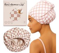 Kitsch Shower Caps for Women, Reusable and Waterproof - Terracotta Checker