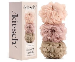 Kitsch Shower Loofah 3pc Set - Soft Mesh Body Scrubber & Bath Sponge for Daily Gentle Cleansing - Durable Shower Puff for Men and Women with Hanging Loop, Eco-Friendly, 100% PCR Material - Ballet