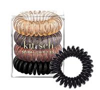 Kitsch Spiral Hair Ties for Women - Coiled Plastic Hair Ties No Damage, Ponytail Holders for Thick and Thin Hair - Creaseless and Dent-Free, Phone Cord Style | Ideal Gifts for Women - Brunette, 4 Pcs