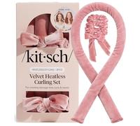 Kitsch Velvet Heatless Curls Overnight Set - Terracotta | No Heat Damage Overnight Curls | Comfortable Frizz Free Hair Curlers To Sleep In with 34" Hair Waver & 2 Satin Scrunchies