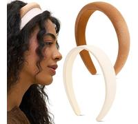 Kitsch Velvet & Satin Headbands for Women - Cream & Camel, 2pc Set | Non Slip, Soft and Lightweight - Stylish Headbands for Girls with Chic Neutral Shades