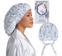 Kitsch x Bridgerton Satin Bonnet for Sleeping - Softer Than Silk Bonnet For Sleeping Women - Secure Fit, Adjustable, Night Cap For Curly & Textured Hair - Prevents Breakage & Tangles - Garden Toile
