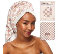 Kitsch XL Microfiber Hair Towel Wrap for Women - Microfiber Towel, Super Absorbent, Quick Dry, Anti-Frizz - for Long and Short Hairs, Turbans for Women, Wet and Curly Hair Wrap - Terracotta Checker