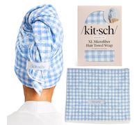 Kitsch XL Microfiber Hair Towel Wrap for Women - Ultra Absorbent Microfiber Bath Towels for Wet, Curly, Long/Short Hair, Anti-Frizz Hair Wrap, Great Hair Products Gift for Women - Gingham Blue