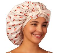 Kitsch XL Satin Bonnet for Sleeping - Softer Than Silk Bonnet For Sleeping Women - Secure Fit, Adjustable, Night Cap For Curly & Textured Hair - Prevents Breakage, Tangles & Thinning - Cherry Print