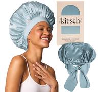 Kitsch XL Satin Bonnet for Sleeping - Softer Than Silk Hair Bonnet for Women - Secure Fit, Adjustable Night Cap for Curly & Textured Hair - Prevents Breakage, Tangles & Thinning- Haze Blue