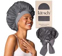 Kitsch XL Satin Bonnet for Sleeping - Softer Than Silk Hair Bonnet for Women - Secure Fit, Adjustable Night Cap for Curly & Textured Hair - Prevents Breakage, Tangles & Thinning - Charcoal