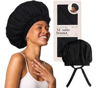 Kitsch XL Satin Bonnet for Sleeping - Softer Than Silk Hair Bonnet For Women - Secure Fit, Adjustable Night Cap For Curly & Textured Hair - Prevents Breakage, Tangles & Thinning - Black