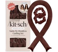 Kitsch XL Satin Heatless Curler Set - Chocolate | Heatless Curls Overnight w/39 " Hair Waver & 2 Satin Scrunchies, Comfortable Hair Curlers to Sleep in for Frizz-Free Hair