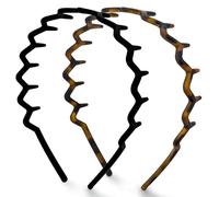 Kitsch Zig Zag Headbands - Recycled Plastic Hair Band for Men & Women | Classic 90s Hairband | Mens Headband | Wavy Headband with Teeth | Hair Headbands for Women, 2pc (Black&Tort)