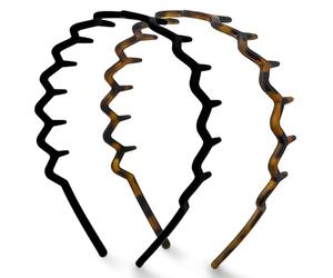 Kitsch Zig Zag Headbands - Recycled Plastic Hair Bands for Men & Women | Classic 90s Wavy Headband with Teeth, 2pc (Black&Tort)