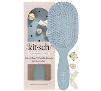 KitschPop™Paddle Hair Brush, Customizable with KitschPop™Charms - Haze Blue | Flexible Bristles Paddle Brush for Less Breakage, Scalp-Stimulating Detangler Hairbrush for Wet & Dry Hair
