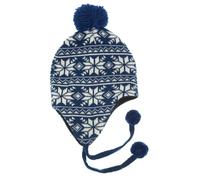 KitSound Audio Peruvian Cable Knit Bobble Beanie with Built In Headphones for iPhone, iPod, iPad, Samsung and Android Devices - White/Navy