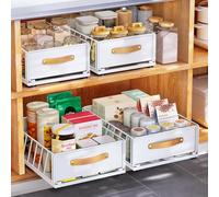 Kitstorack Pull Out Cabinet Organizer Fixed with Adhesive Nano Film, Heavy Duty Pull Out Shelf Kitchen Storage Drawer, Sliding Mesh Cabinet Basket with Handle, 40 Depth x 25 Width x 16 Height CM