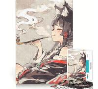 Kitsune Anime Girl Smoking Pipe Teenagers Puzzles 1000 Piece Jigsaws Memory Boost Indoor Fun Pattern Assemble Home Accent (38x52cm)