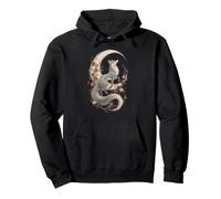Kitsune Fox Crescent Moon Japanese Sumi-e Pullover Hoodie