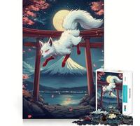 Kitsune Leaping through Torii Gate Jigsaw Puzzle for Teenagers 1000 Pieces Leisure Game HD Print Fun Activity Thoughtful Gift (38x52cm)