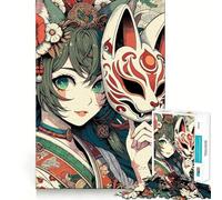 Kitsune Mask Anime Girl 1000 Piece Jigsaw Puzzle for Teenagers Sharp Thinking Perfect Connection Fun Activity Xmas Surprise (38x26cm)