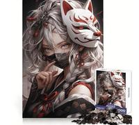 Kitsune Mask Anime Girl 1000 Pieces Puzzles for Adults Recall Enhancer Tight Cut Pattern Assemble Night Game (38x52cm)