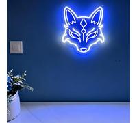 Kitsune Mask Neon Sign, Japanese Fox Spirit LED Light, Yokai Wall Decor, Oni Mask Signs Anime Room Decor