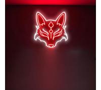Kitsune Mask Neon Sign, Japanese Fox Spirit LED Light, Yokai Wall Decor, Oni Mask Signs Anime Room Decor