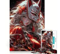 Kitsune Mask Samurai Girl Jigsaw Puzzles for Adults 1000 Pieces Sharp Mind Bright Color Family Activity Wall Art (38x26cm)