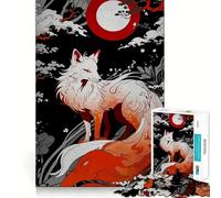 Kitsune Under The Moon 1000 Pieces Jigsaws Adults Puzzles Gifts Mind Workout Stress Less Home Activity Home Accent (50x75cm)