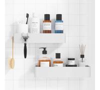 Kitsure 2 Pack Rustproof Shower Caddy - 2 Shelves, Drill-Free & Quick-Dry Shower Organizer, Rustproof Bathroom Shelves with 4 Hooks, Large, White