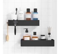 Kitsure 2 Pack Rustproof Shower Caddy 2 Shelves DrillFree QuickDry Shower Organizer Rustproof Bathroom Shelves with 4 Hooks Large Black - This
