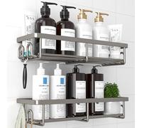 Kitsure 2 Pack Rustproof Shower Caddy - Minimalist Style Bathroom Shelves, Wall-Mounted Shower Shelf, Large Capacity&Durable Bathroom Accessory, Large, Grey