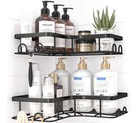 Kitsure Corner Shower Caddy - 2 Pack Rustproof Shower Organizer with Large Capacity, Drill-Free Adhesive Bathroom Shelves with Hooks, Black