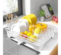 Kitsure Dish Drainer Rack - Multi-Functional Dish Rack for Kitchen Counter with Cutlery Holder, Rust-Proof Storage Solution Dish Drainer with Rotatable, 46.5cm x 30.5cm x 14.0cm, White