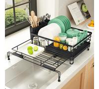 Kitsure Extendable Dish Drainer Rack - Rust-Resistant Dish Racks with Adjustable Support Legs, Cutlery Holder & Removable Draining Tray, 39.5-64.0 cm x 42.5 cm x 20.5 cm