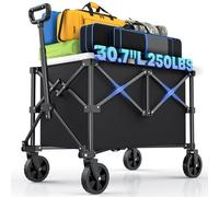 Kitsure Festival Trolley on Wheels 120L,Folding Wagon, Portable Camping Cart, Collapsible Foldable Trolly for Groceries, Sports, Camping, Garden, Fishing, Black, 78.0 x 50.0 x 92.5cm