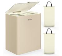Kitsure Laundry Basket with Lid 160L, 2-Compartment Sorter, Removable Bags | Laundry Room, Bathroom, Bedroom, Large Capacity, Lid Design, 2 Compartments, Beige, 56.4 x 40.6 x 69.6 cm