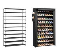 Kitsure Shoe Rack - 10-Tier Shoe Organizer with Zippered Dust Cover & Side Pockets, Easy to Assemble, Space Saving Shoe Rack for Closet, 33" x 12.4" x 69.3", Black
