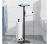 Kitsure Toilet Roll Holder Stand - Free Standing Toilet Paper Holder for 4 Rolls, Rustproof Bathroom Organiser and Storage with Shelf for Phone & Small Items, 23.2 x 14.8 x 70.0 cm, Black