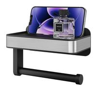 Kitsure Toilet Roll Holder Wall Mounted - Adhesive & Screw Toilet Paper Holder with Shelf, Matte Black Design for Bathroom Accessories, Space-saving for Bathroom, RV, Black, 18.1cm W