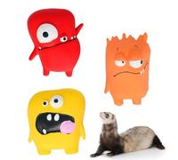 KITTAIL Squeaky Ferret Toys - 3 Pack Monster Teething Chew Toy with Squeaker. Made of Natural Rubber. Ideal for Small Dogs, Rats, Puppy. Perfect Pet Cage Accessory.
