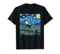 Kitten Acrobat Cat Balancing On Fence Van Gogh Starry Night Value Graphic T-Shirt