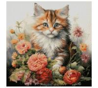 Kitten and Flower Counted Cross Stitch Kits,100% Cotton,14count, 150x 150 Stitch 26x 26 cm Cotton cat Cross Stitch Kits