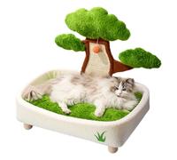 Kitten Bed - Pine Tree Potted Cat Cave with Plush Ball and Scratching Pad - Removable Washable Cot for Pet Indoor Sleeping Winter Comfort Bedroom Living Room
