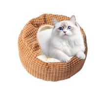 Kitten Bed,Round Hooded Plush Warm Cave | Indoor Warm Sleeping Nest | for Dogs, Cats, Bunnies, Small Animals, Winter, Christmas, Bedroom, Living Room, Balcony